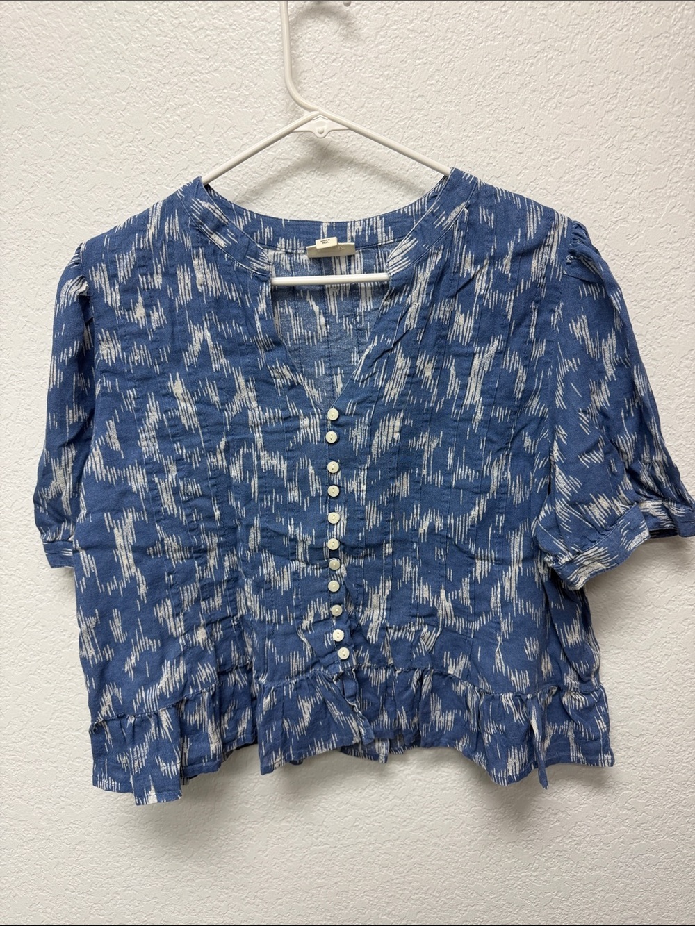 a.n.a Blue Patterned Button-Front Blouse